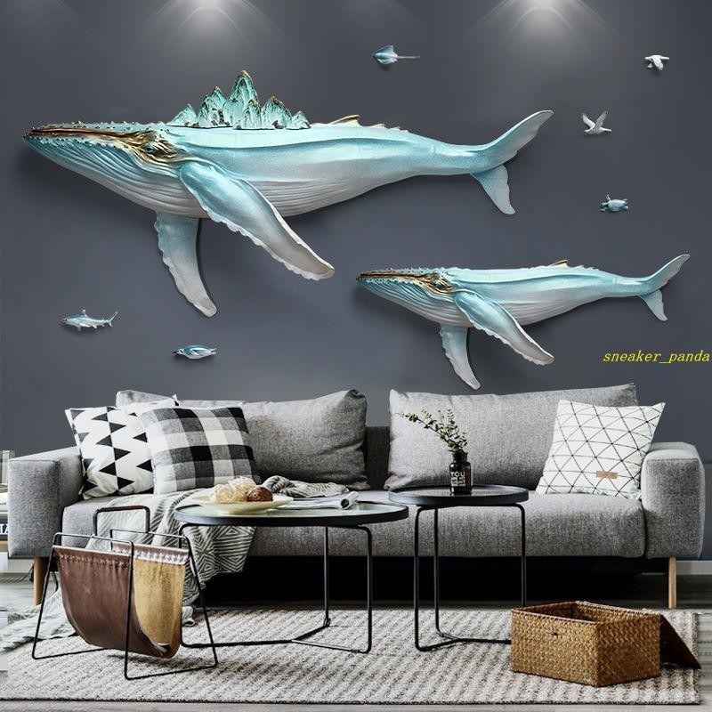 YCJF-3D立體浮雕壁掛客廳沙發背景墻裝飾畫壁飾創意飾品兒童房掛畫鯨魚