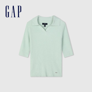 Gap 女裝 翻領短袖針織衫 絨感針織系列-綠色(406285)