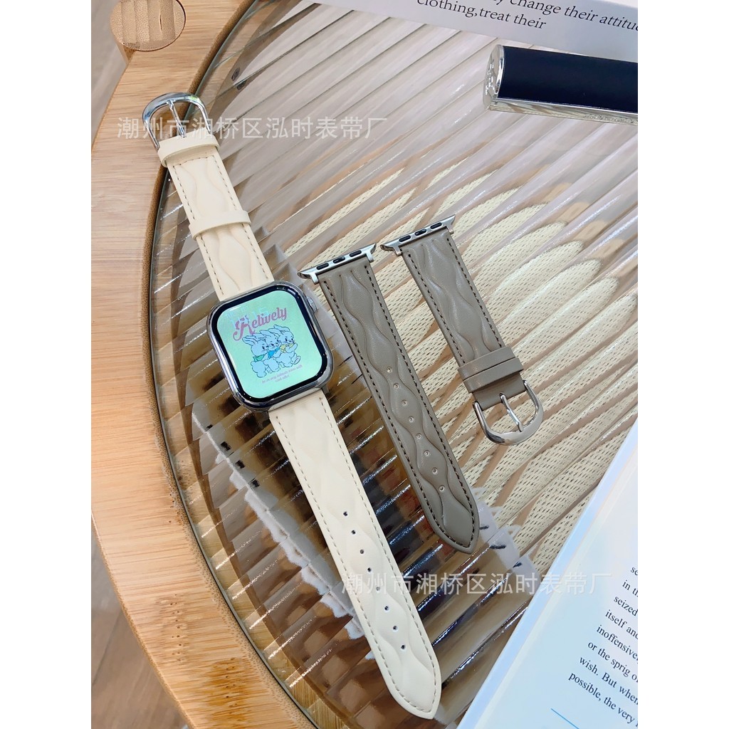 [YX]真皮波浪蘋果手錶帶applewatch新款適用iwatch12345678se智能通用