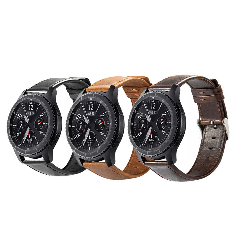 [YX]現貨批發適用三星S3復古瘋馬紋真皮錶帶華為watch GT2手錶帶22mm