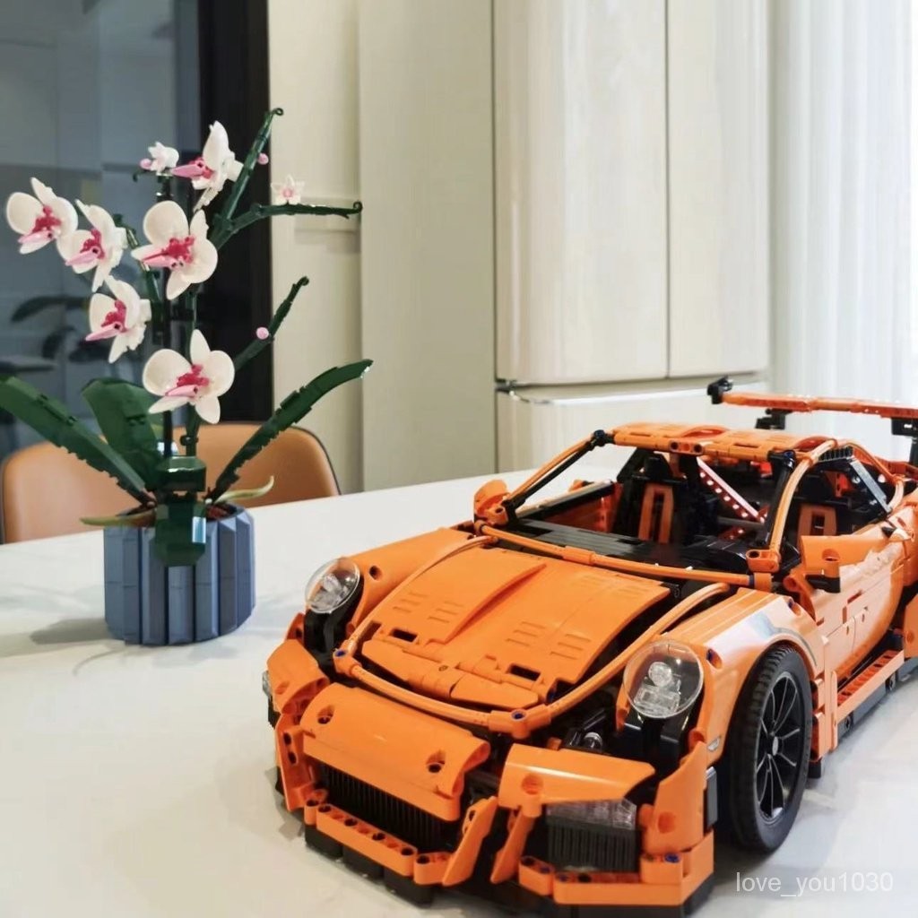 下殺價兼容樂高積木跑車橙色保時捷911GT3賽車高難度男孩拼裝積木模型車