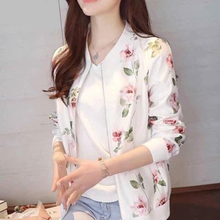 大碼棒球服短外套女新款長袖雪紡印花防曬衣休閒夾剋開衫大尺碼 開衫 防曬衣 長袖寬鬆女 大碼 85公斤