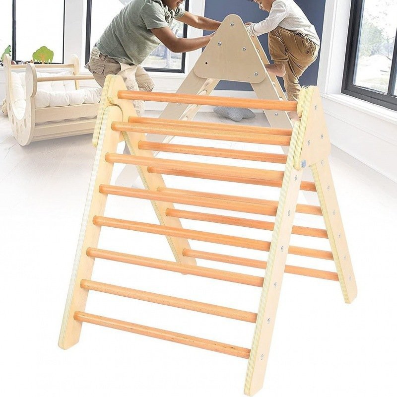 實木三角形攀爬架 木製攀爬架可折疊 幼兒攀巖架 木製室內嬰兒攀巖玩具 攀爬架兒童