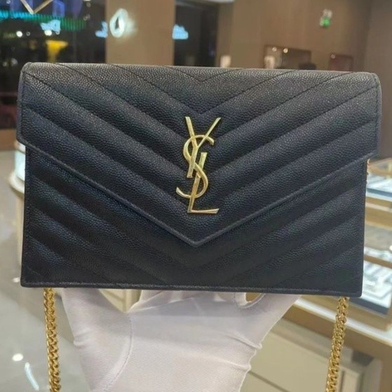 佳佳二手/YSL 聖羅蘭 黑色 魚子醬紋 金扣WOC 小號 信封包/鏈條包/單肩包/斜背包 393953