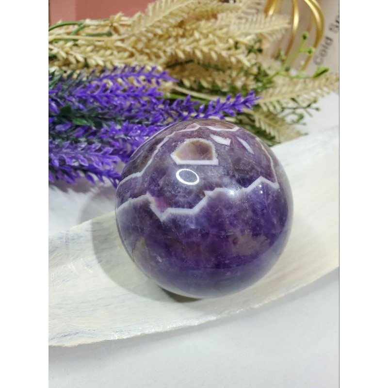 夢幻紫晶共生茶黃晶球 夢幻紫晶球 夢幻紫水晶 紫水晶 6.1cm