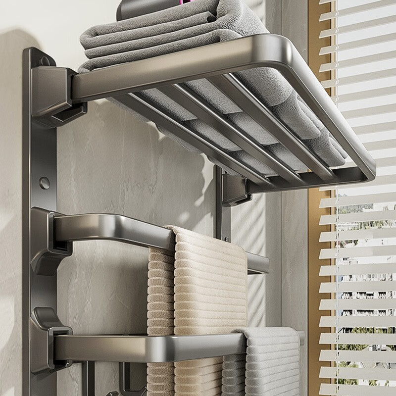 三層折疊太空鋁浴室毛巾架厠所毛巾桿衛生間墻上壁掛式置物架套裝