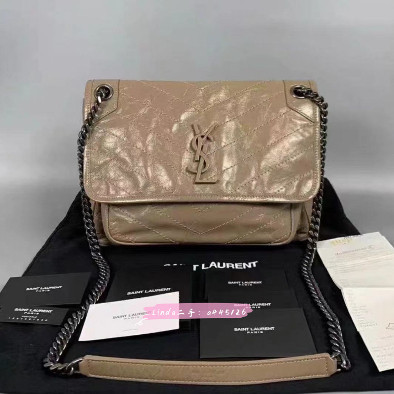 YSL 聖羅蘭 NIKI 奶茶色 中號28cm 流浪包/郵差包/肩背包/斜挎包/鏈帶包 99新 只背過一次