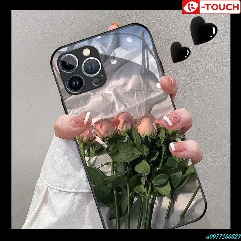 新款🔥蘋果13ProMax手機殼玻璃褶皺玫瑰花iPhone11全包12Pro高級保護套保護殼