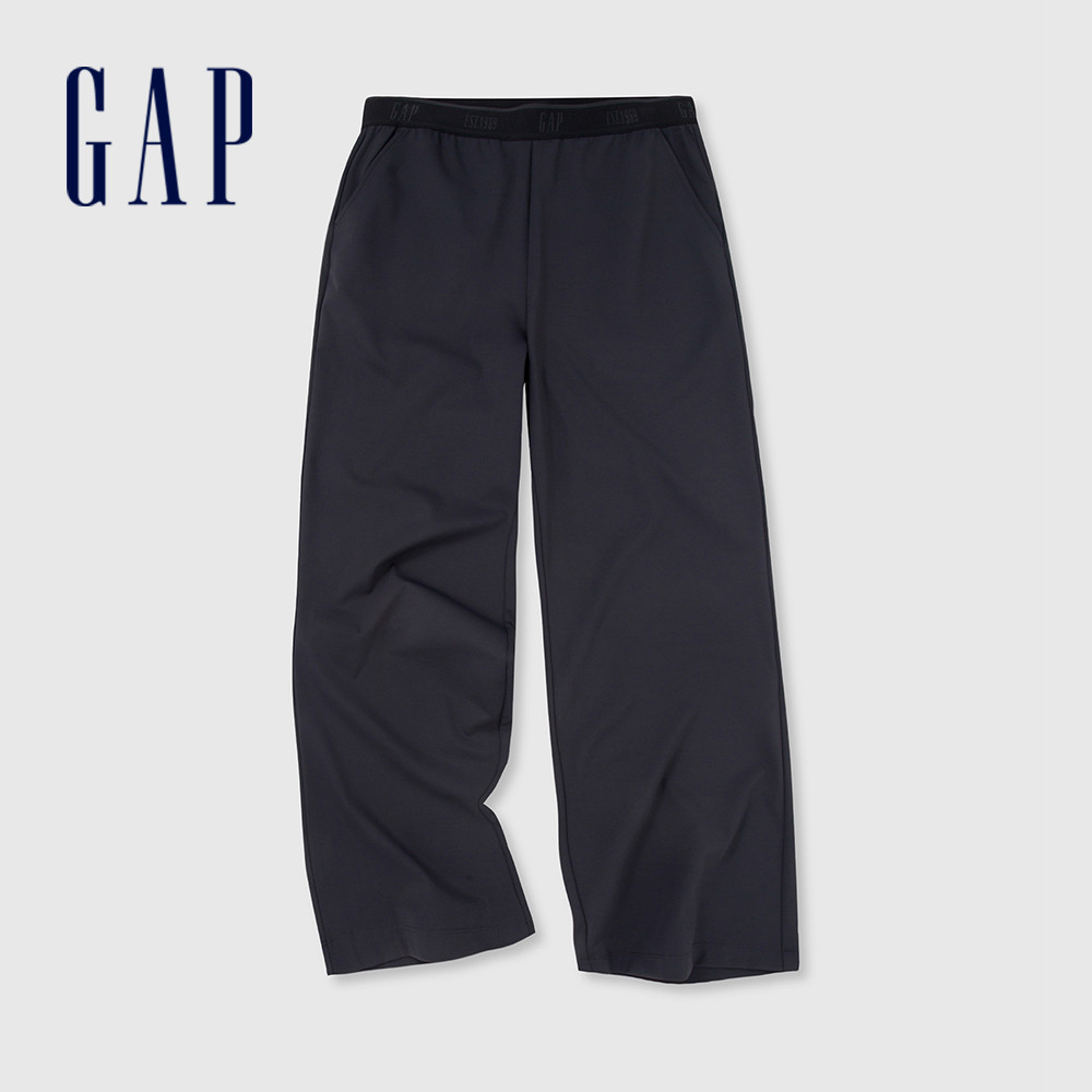Gap 女裝 Logo鬆緊寬褲-炭黑色(872655)
