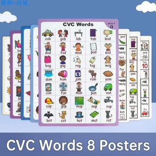 新款💕8張 CVC Phonics Words 英語自然拼讀海報大卡 元音發音練習學習海報 幼兒英語學習單字認知海報