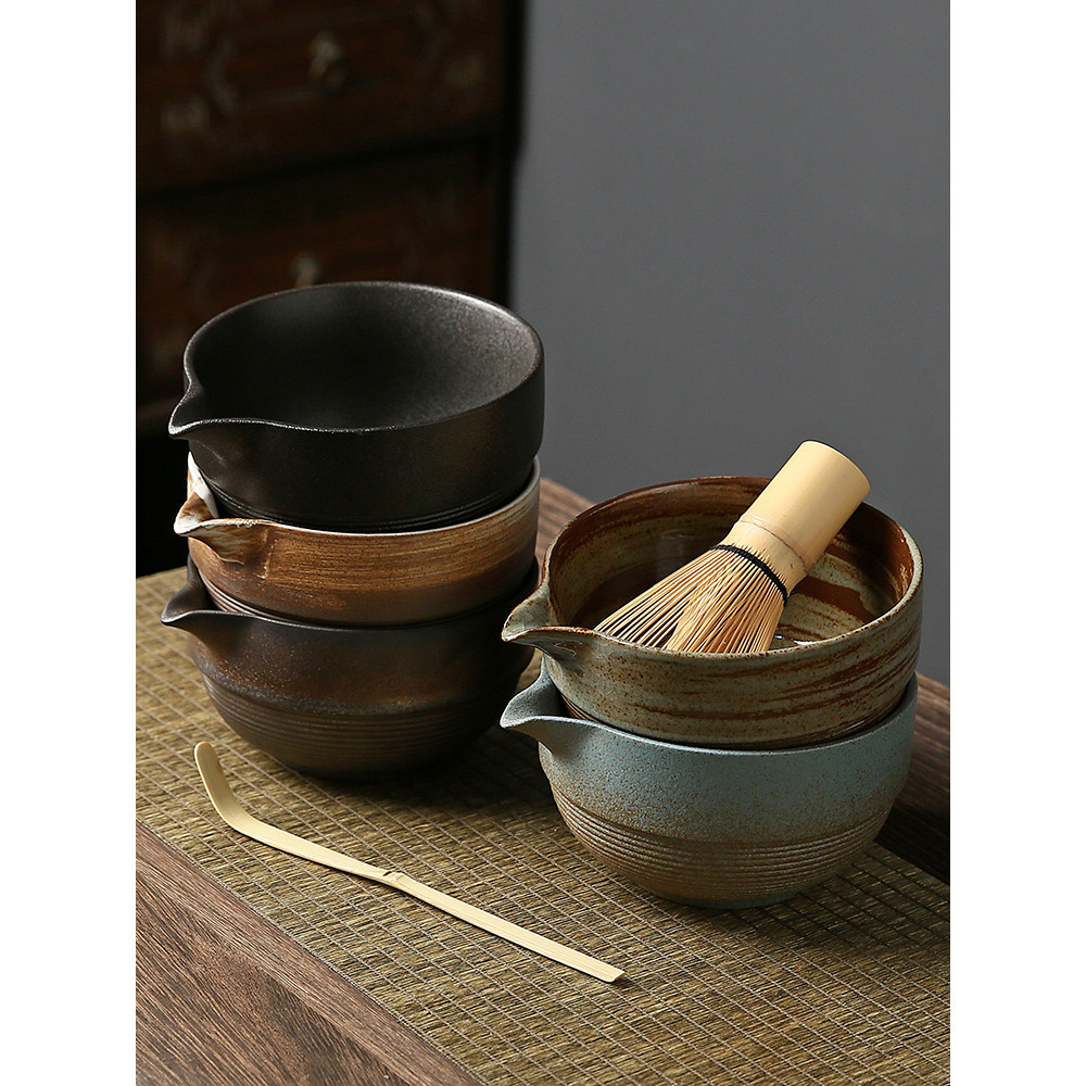 粗陶 抹茶碗 帶嘴 打抹茶 工具刷 日本 點茶碗 抹茶杯 攪拌器 茶筅 器具套裝 日式茶道 抹茶工具
