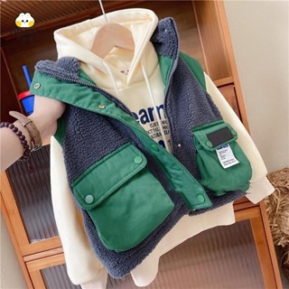 💕洋洋兒童店💕 男童馬甲外套 兒童馬甲 叮噹貓童裝馬甲秋冬 洋氣休閒男女童拚接撞色羊羔絨加厚坎肩潮 男童羊羔毛馬甲