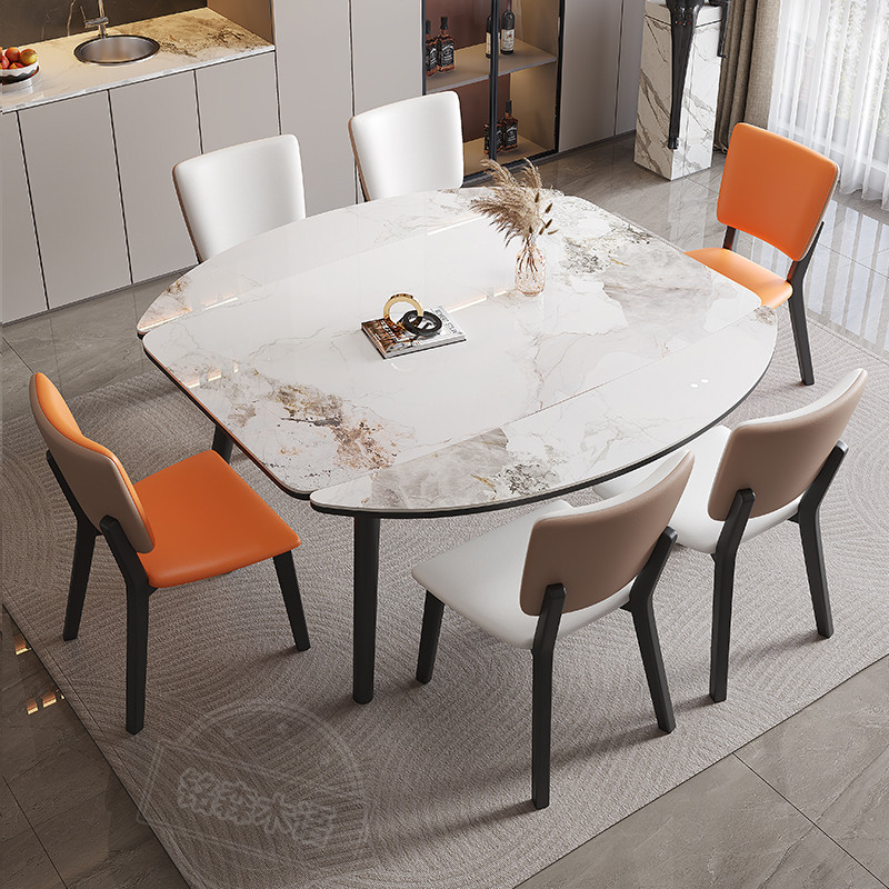 熱銷 轻奢岩板实木餐桌椅组合小户型家用现代简约伸缩折叠方圆两用桌子