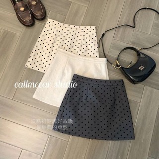 【ELLAS】圓點短裙女 韓系辣妹復古少女感波點高腰半身裙女 a字裙 女生短裙