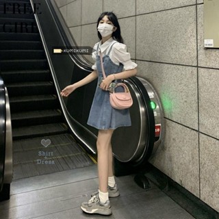 【Free Girl】設計感複古牛仔連衣裙子寬鬆顯瘦學院風牛仔背帶裙小個子 背帶裙 吊帶裙 連身裙 寬鬆連衣裙 無袖裙子
