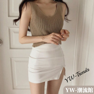 【YW】韓版性感微開叉短裙女 高腰半身短裙 包臀裙 開叉一步裙女 夏季新款彈力緊身性感超短裙 迷你裙 女裝