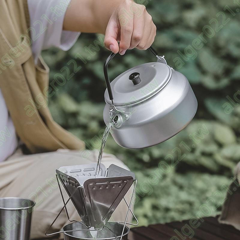 上新推薦！！戶外鋁合金燒水壺野營超輕便攜咖啡壺露營不銹鋼加長水嘴0.8L茶壺