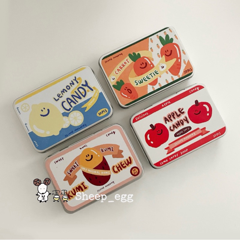 『現貨』羊蛋蛋 韓國 正版 Second Morning 鐵盒貼紙 檸檬 地瓜 蘋果 紅蘿蔔 笑臉 鐵盒 貼紙組 貼紙包