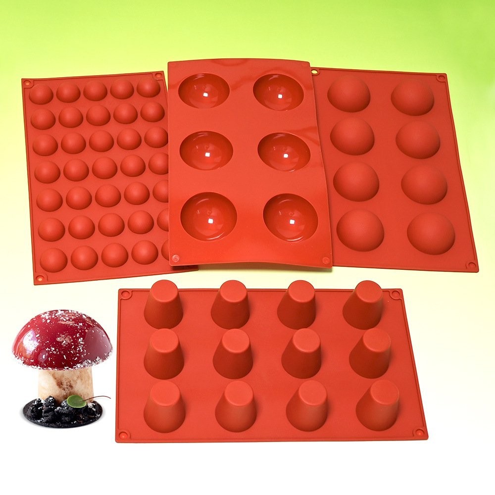 6連半圓圓錐紅色慕斯模diy法式甜品創意蘑菇杏鮑菇巧剋力矽膠磨具