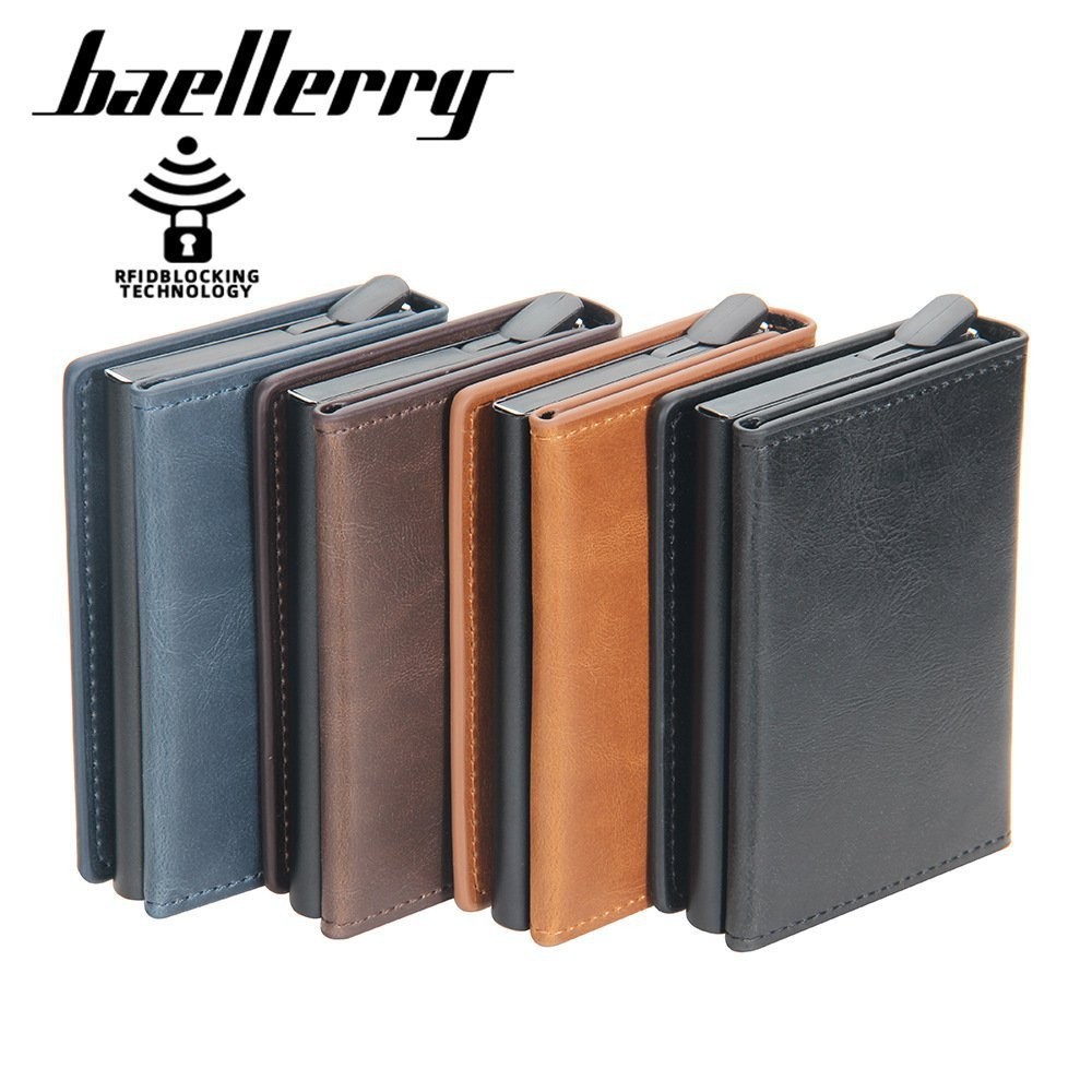 店內韆款baellerry男士鋁盒歐盟防磁防盜卡包rfid短款自動彈卡式女卡套包
