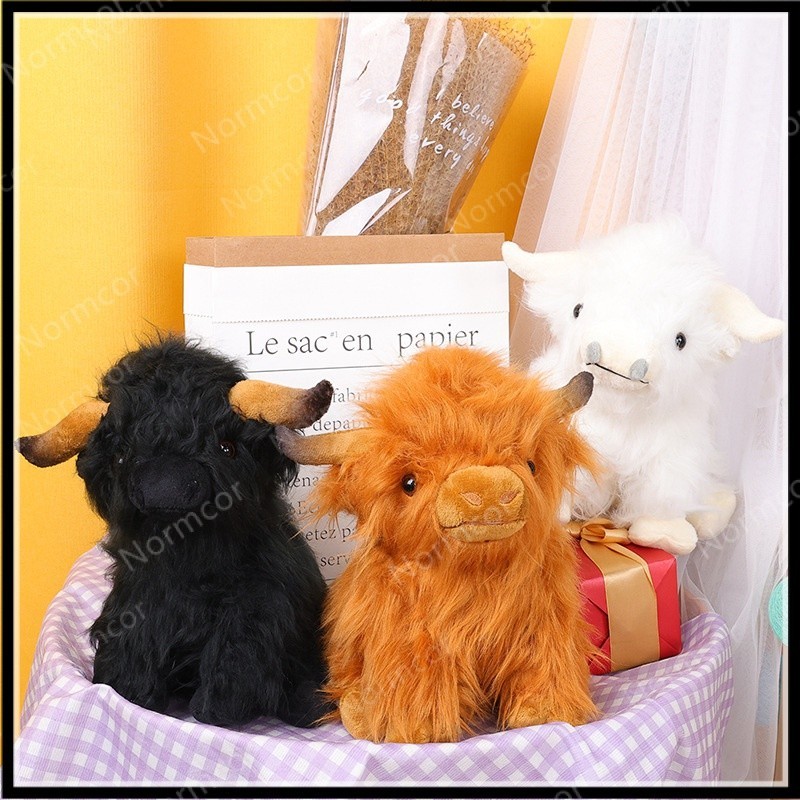 市場熱銷Highland Cow黑色坐姿氂牛公仔棕色蘇格蘭高地牛毛絨玩具 兒童節禮物 生日禮物 交換禮物 送小朋友