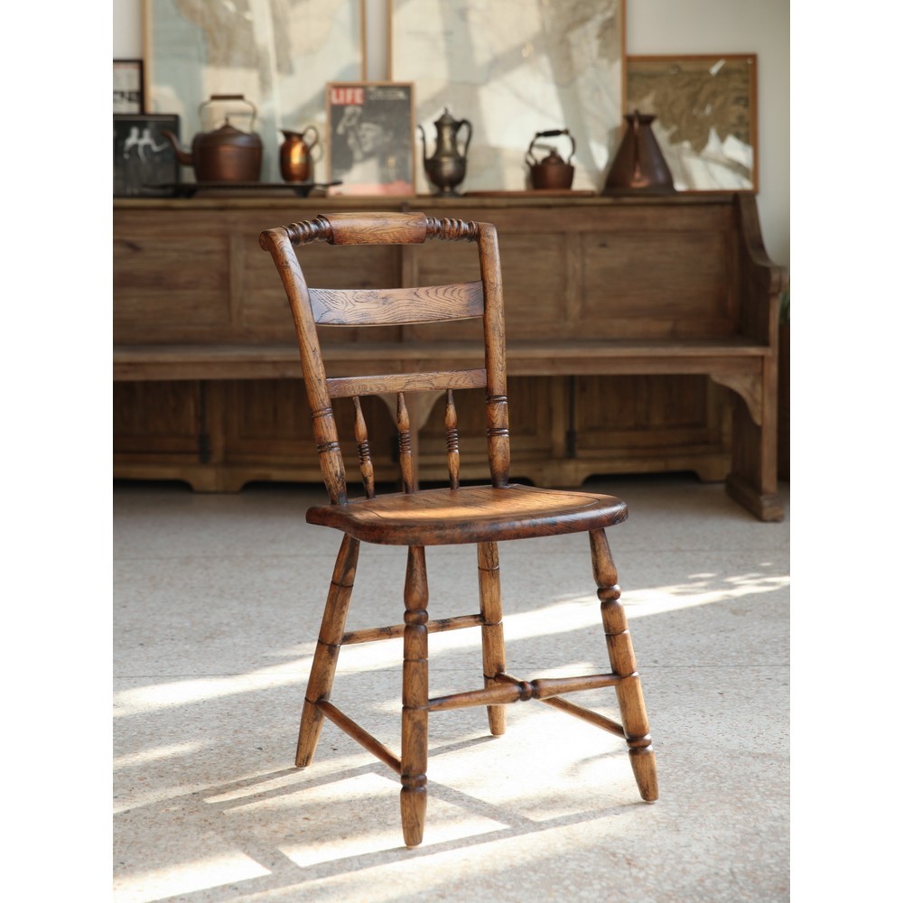 【hi612520412】法式美式復古餐椅子實木橡木棕色做舊溫莎椅vintage中古風家具