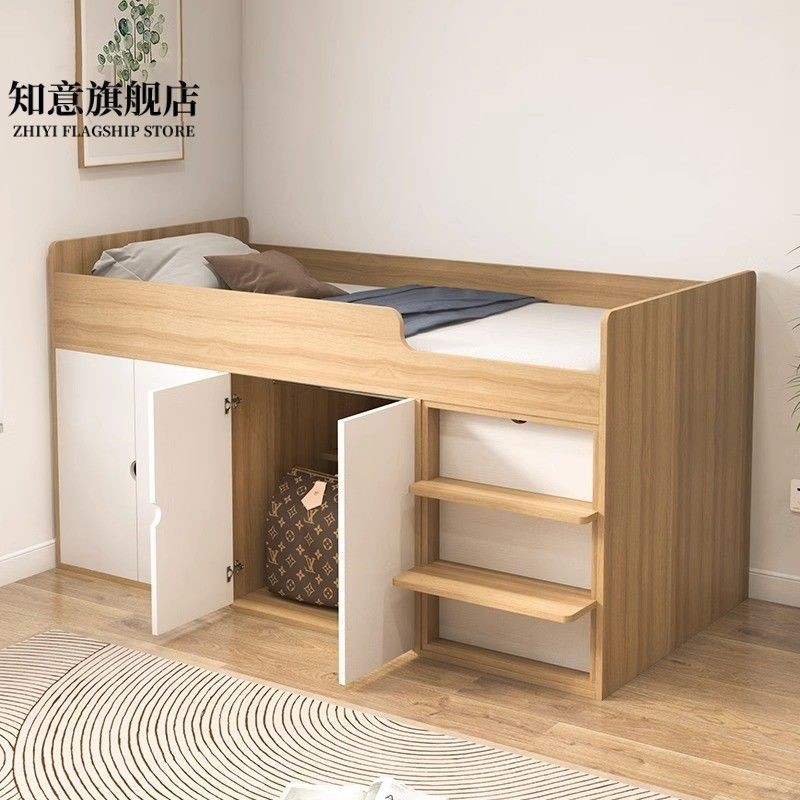 定製款小戶型半高兒童床多功能原木收納單人床高箱儲物床衣櫃一體