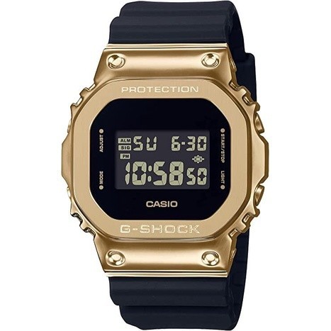 日本行貨★CASIO卡西歐G-SHOCK (金屬質感不鏽鋼)搭配樹脂錶帶 (黑x金) 男 GM-5600G-9