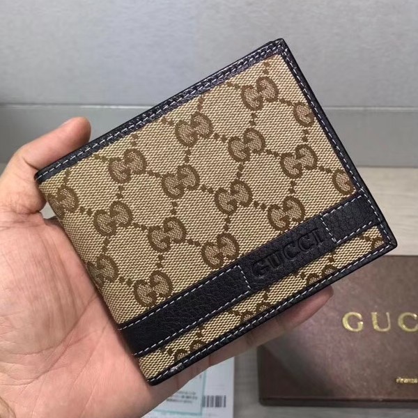 CF店二手GUCCI短夾 兩折長夾 pvc男士錢包 古馳皮夾 西裝夾LOGO卡包 19*9 m07