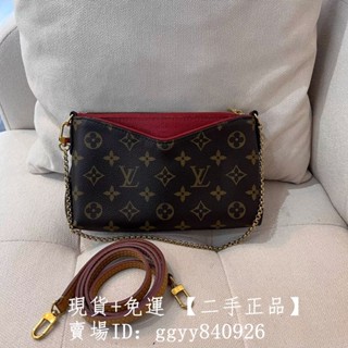 現貨+免運 二手正品 LV 路易威登 M41638 pallas clutch 老花拼色 鏈條包 傳奇包 單肩包 斜背包