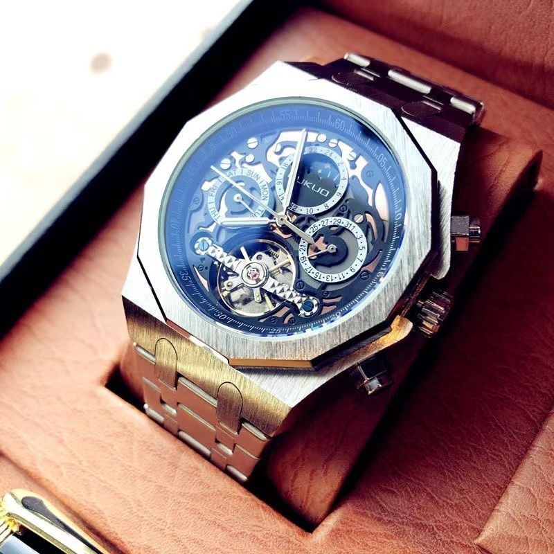 黑武士鏤空全自動機械錶 個性黑馬德國手錶 男士腕錶 潮流防水夜光錶 男士手錶 男士腕錶