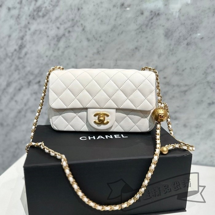 現貨二手 CHANEL 20新款 金球小胖 黑色 小羊皮 Mini coco 20 金球鍊 口蓋包 AS1787