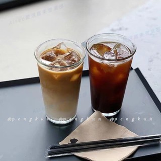 羅東免運♕透明玻璃杯大容量素色咖啡杯冷飲杯水杯氣泡水杯果汁杯韓國ins咖啡簡約家用杯子