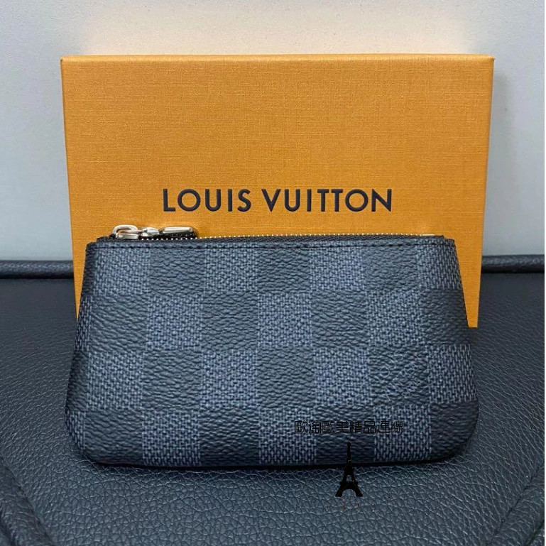 Louis Vuitton 路易威登 LV Key Pouch Coin 黑色棋盤格 拉鏈零錢包 N60155