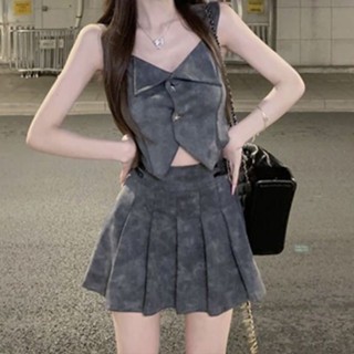 小可傢服飾~洋裝 洋裝女 性感洋裝 洋裝夏天 純慾風洋裝 法式洋裝 顯瘦洋裝 美式甜辣妹套裝女夏高級感弔帶背心上衣高腰百