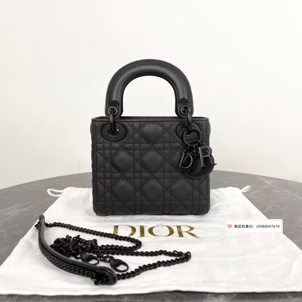 『二手精品』DIOR 迪奧 Lady So Black 經典啞光三格 藤格紋 迷你戴妃包 鏈條包 手提包 斜挎包