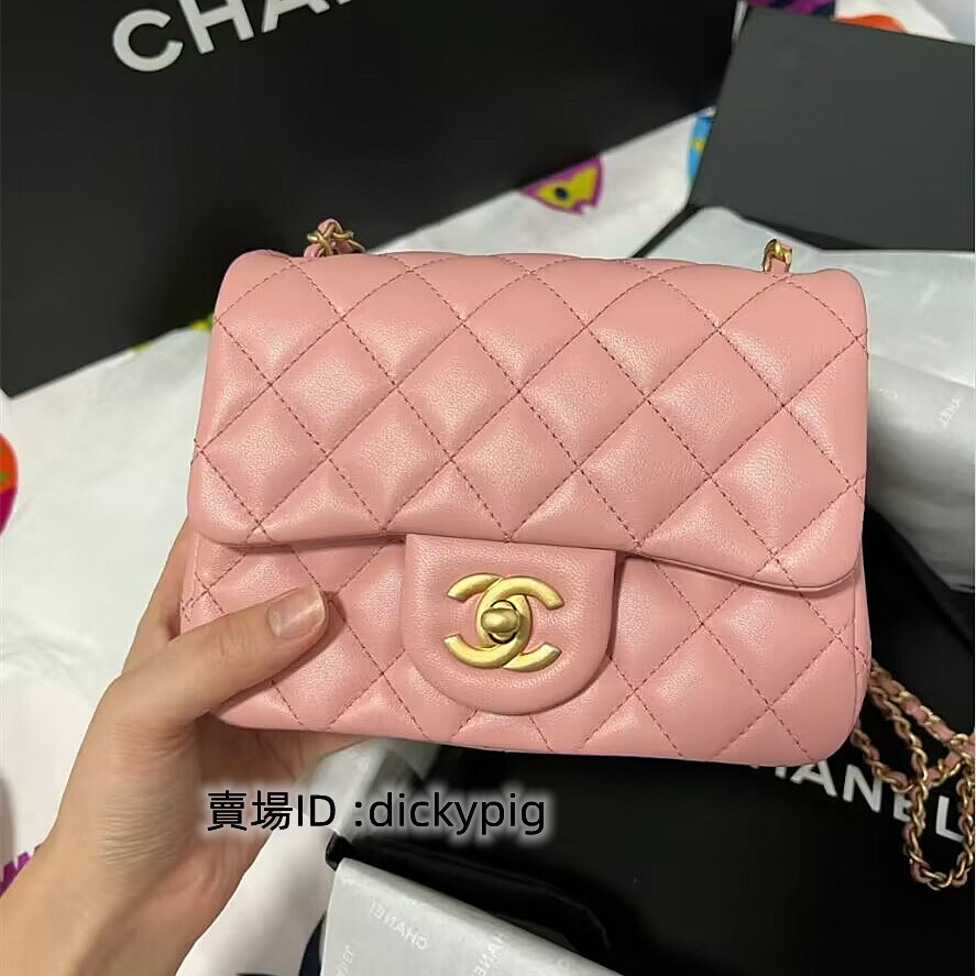 二手正品 CHANEL香奈兒 爆款 粉色 羊皮 Mini coco 18 金球鍊 方胖包 AS1786 鏈條包