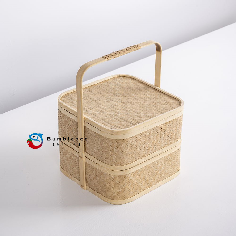 【h1cat】純手工編織雙層精品仿古竹籃包裝禮盒商用