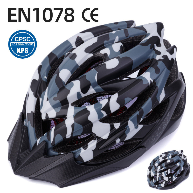 BATFOX自行車安全帽 輕量級帶後尾燈安全帽 CE/CPSC認證公路車安全帽 山地車迷彩騎行頭盔 單車安全帽帶帽簷頭盔