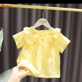 Baby 女童 短袖上衣 透氣 夏裝 小清新 百搭 小花 娃娃衫 兒童 防曬