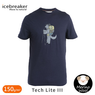 【Icebreaker 男 Tech Lite III圓領短袖上衣(出發健行)-150《海軍藍》】0A56WV/排汗衣