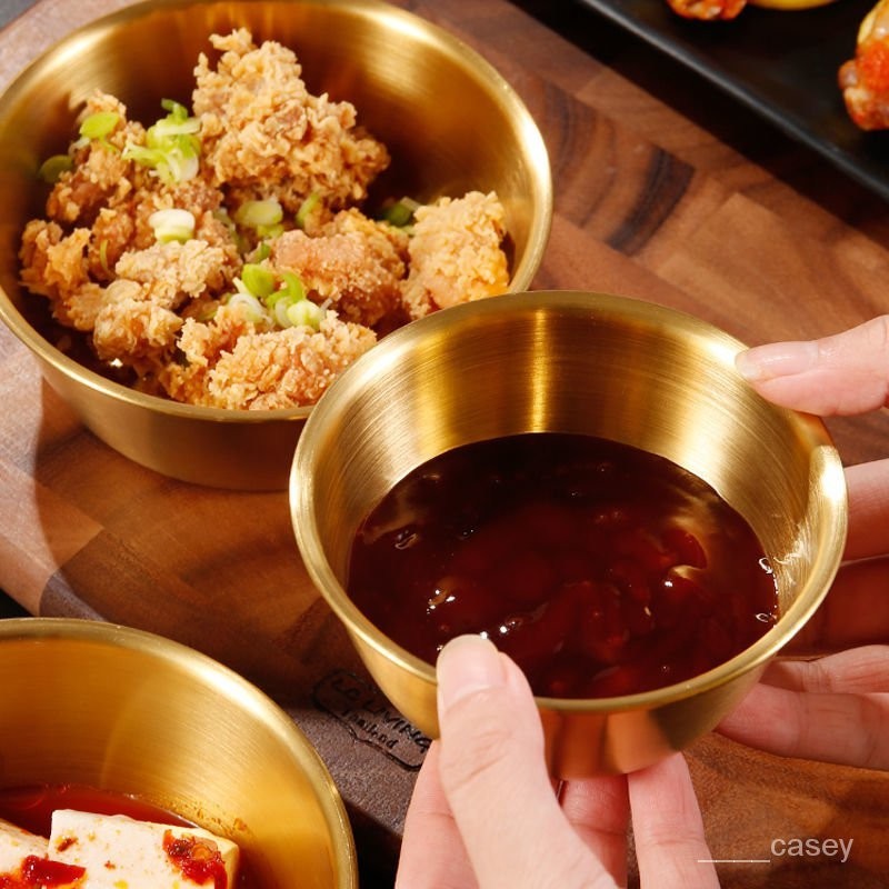 💥限時超商 免運💥 韓式米酒碗帶把手304不銹鋼熱涼酒碗金色小黃碗料理店專用調料碗