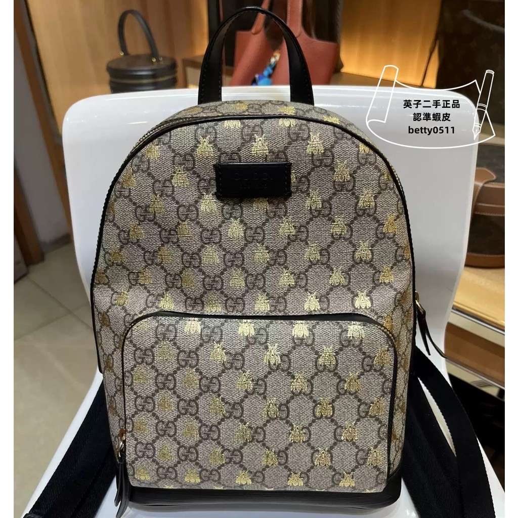 GUCCI 老花logo雙肩包 429020 427042 帆布拼皮小書包 男女同款背包 古馳後背包