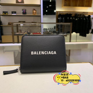 BALENCIAGA 巴黎世家 Everyday 巴黎世家黑色全皮白字LOGO釦子短夾 皮夾二手