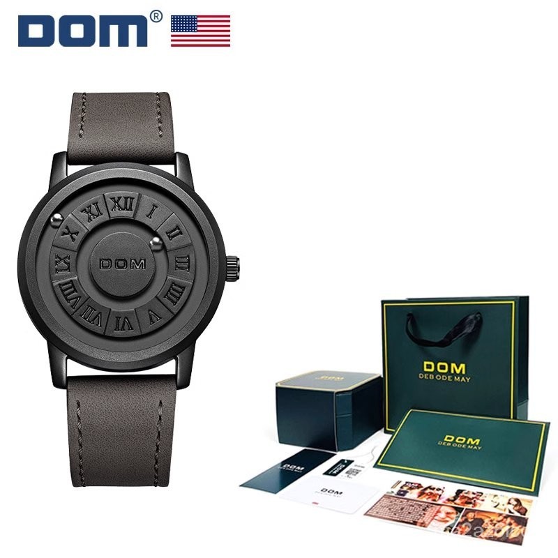 DOM鋼珠懸浮時尚個性黑科技磁力防水皮帶石英情侶手錶男節日禮物