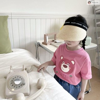 兒童短T 夏季短袖 女童純棉短袖可愛卡通T恤夏季韓版洋氣寶寶草莓熊上衣兒童體恤潮