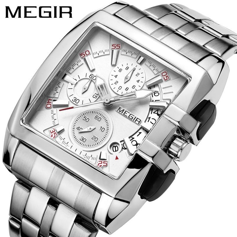 美格爾MEGIR鋼帶男士學生手錶運動戶外男錶韓版方形手錶2018