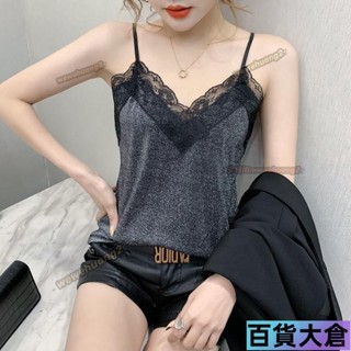 【40-100公斤】大尺碼 大尺碼背心 吊帶背心 大尺碼寬鬆吊帶背心女遮肚外穿蕾絲花邊V領打底衫上衣【百貨大倉】