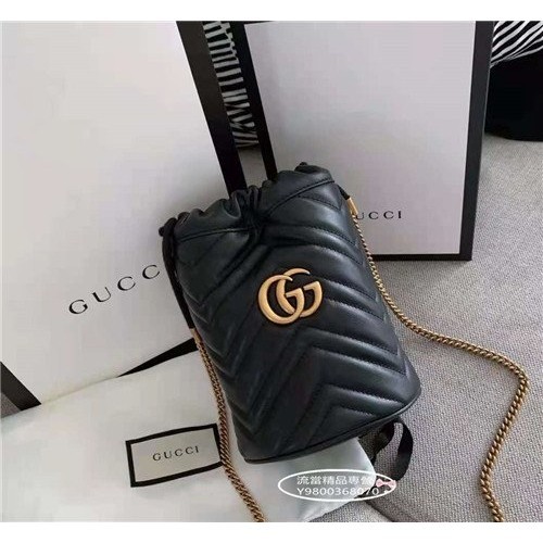 二手精品 Gucci GG Marmont mini bucket bag 黑色 迷你款 水桶包 575163