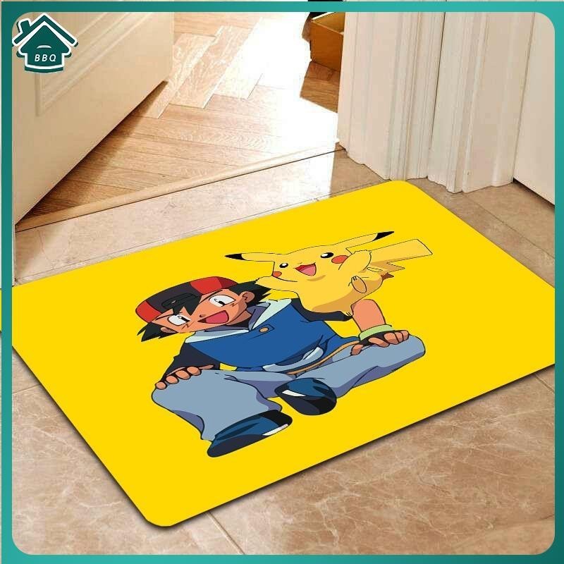 【BBQ】卡通動漫寶可夢皮卡丘地墊 印花家居床邊地毯 入戶防滑腳墊 地墊地毯